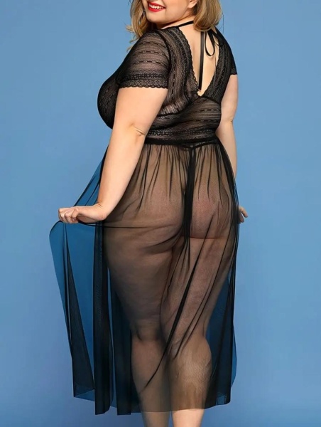 Эротическое прозрачное платье с вырезами plus size